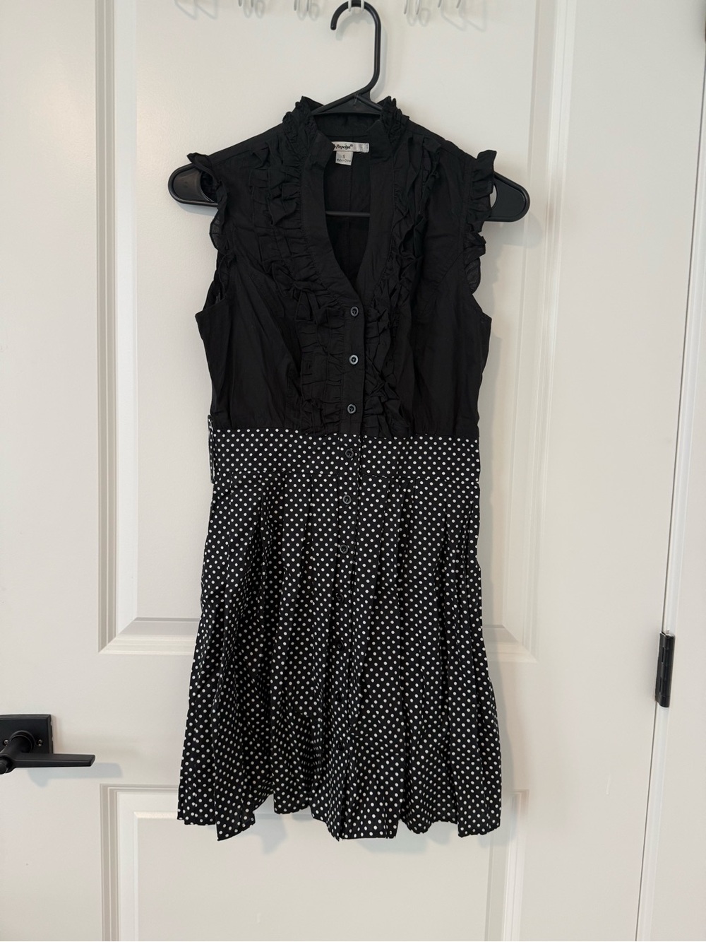 Papaya Black Dress with White Polka Dot Skirt